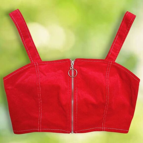 Urban Outfitters Corduroy Zip Up Halter Top Red Size Medium - Picture 4 of 10